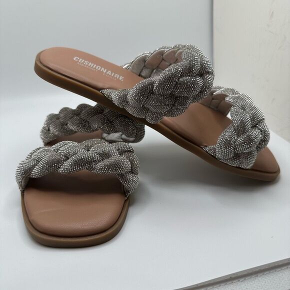 CUSHIONAIRE Women's rhinestone braided slide sandal +Memory Foam 7 SILVER - Picture 5 of 6